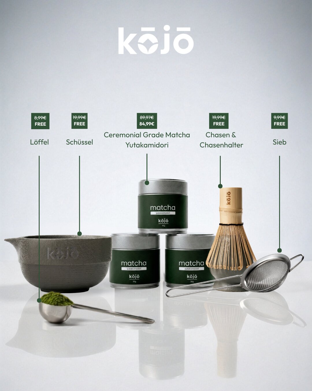 kōjō Ceremonial Yutakamidori 30g mit gratis Matcha-Set